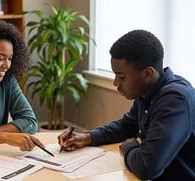 Tutor teaching online with headset