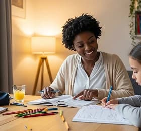 Tutor teaching online with headset