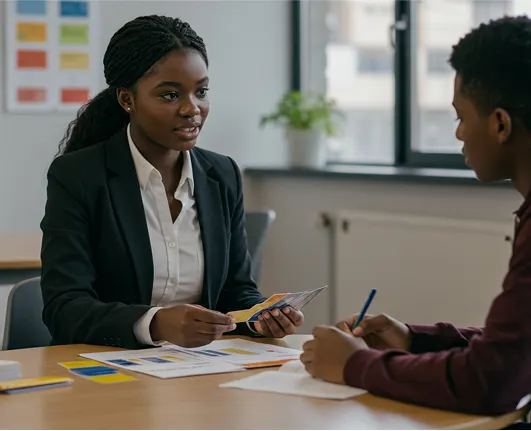 Tutor guiding a student